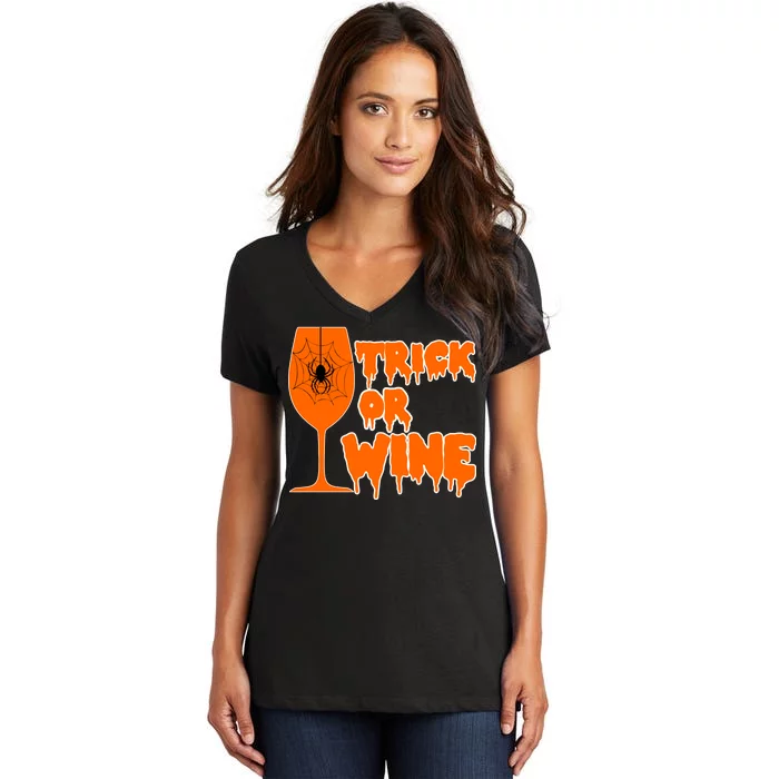 Trick or Wine Halloween Spider Web Women's V-Neck T-Shirt