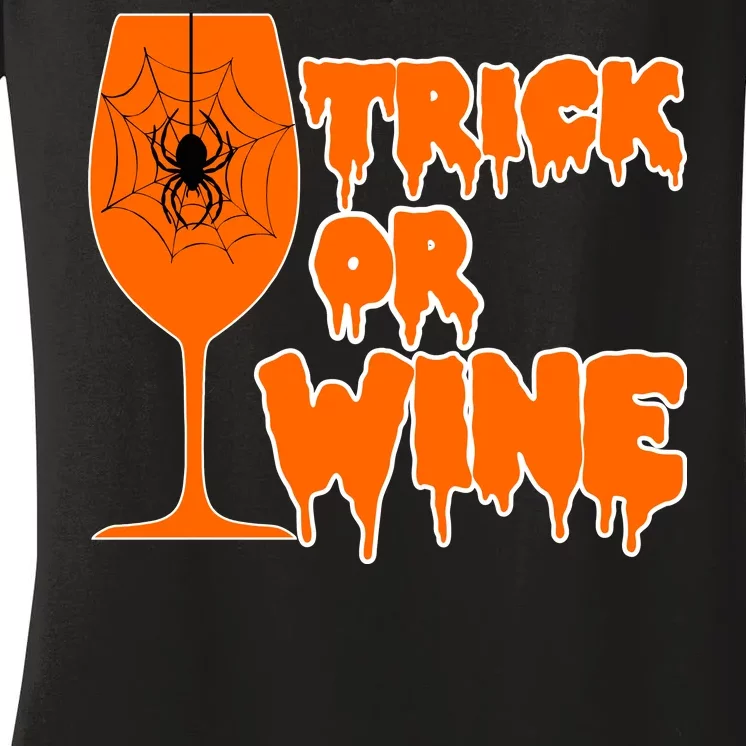 Trick or Wine Halloween Spider Web Women's V-Neck T-Shirt