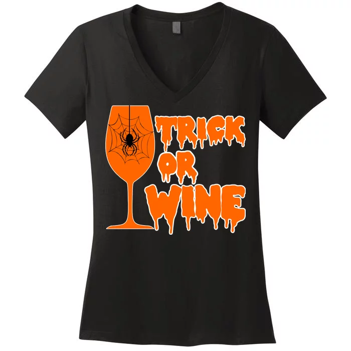 Trick or Wine Halloween Spider Web Women's V-Neck T-Shirt