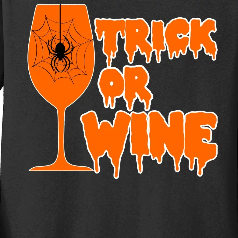 Trick or Wine Halloween Spider Web Kids Long Sleeve Shirt