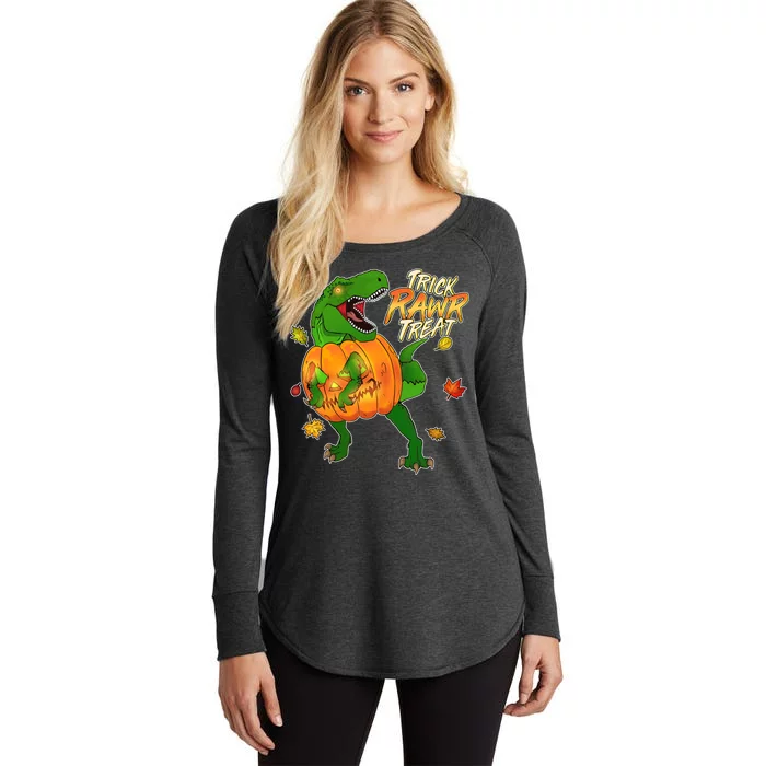 Trick RAWR Treat T-Rex Funny Halloween Women's Perfect Tri Tunic Long Sleeve Shirt