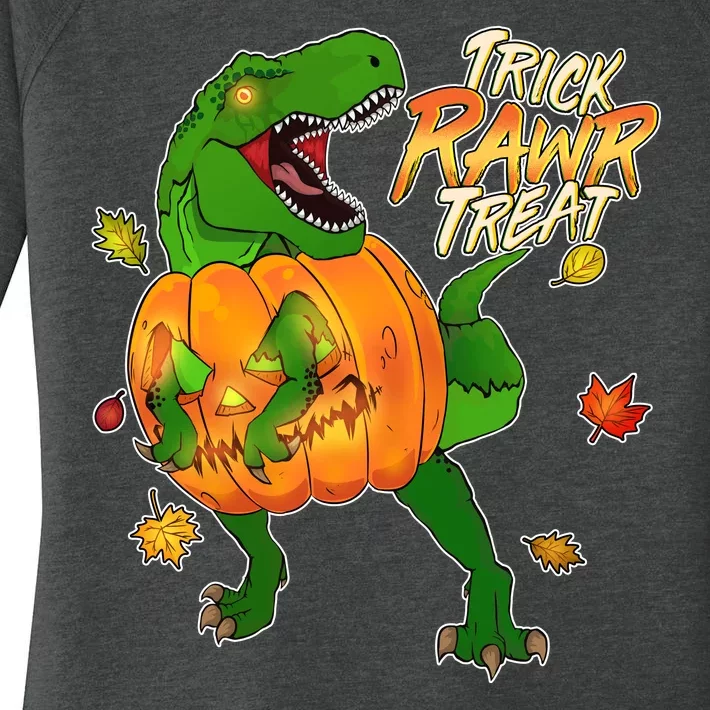 Trick RAWR Treat T-Rex Funny Halloween Women's Perfect Tri Tunic Long Sleeve Shirt