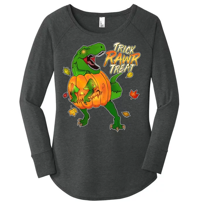 Trick RAWR Treat T-Rex Funny Halloween Women's Perfect Tri Tunic Long Sleeve Shirt