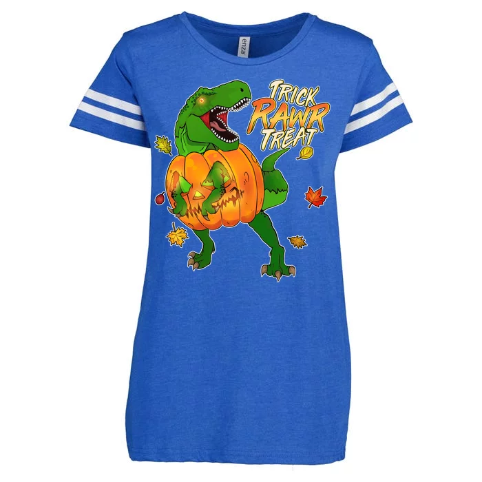 Trick RAWR Treat T-Rex Funny Halloween Enza Ladies Jersey Football T-Shirt