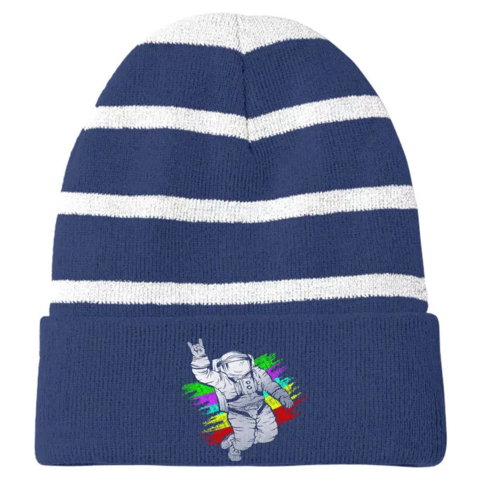 Trippy Astronaut Striped Beanie with Solid Band