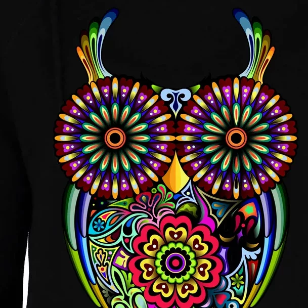 Trippy Big Eyed Owl Womens Funnel Neck Pullover Hood