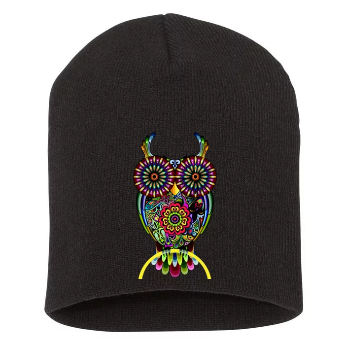 Trippy Big Eyed Owl Short Acrylic Beanie