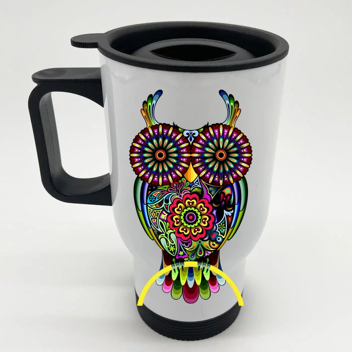 Trippy Big Eyed Owl Front & Back Stainless Steel Travel Mug