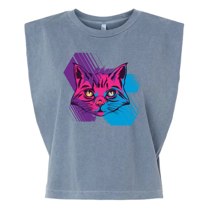 Trippy Cat Face Garment-Dyed Women's Muscle Tee