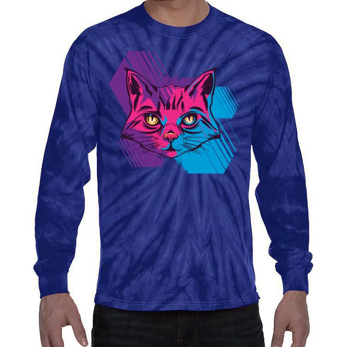 Trippy Cat Face Tie-Dye Long Sleeve Shirt