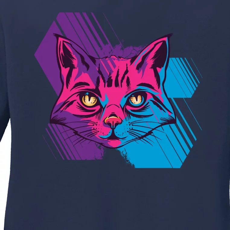 Trippy Cat Face Ladies Long Sleeve Shirt