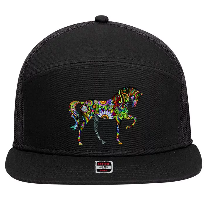 Trippy Cheerful Horse 7 Panel Mesh Trucker Snapback Hat