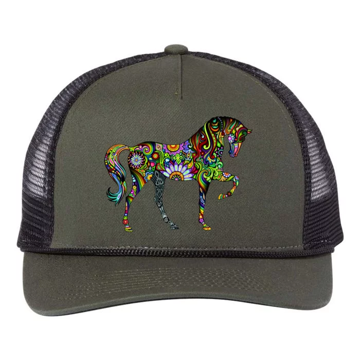 Trippy Cheerful Horse Retro Rope Trucker Hat Cap