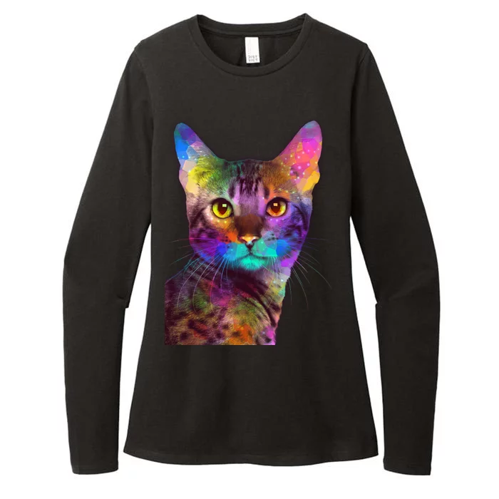 Trippy Colorful Cat Womens CVC Long Sleeve Shirt