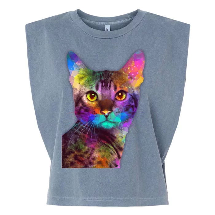 Trippy Colorful Cat Garment-Dyed Women's Muscle Tee