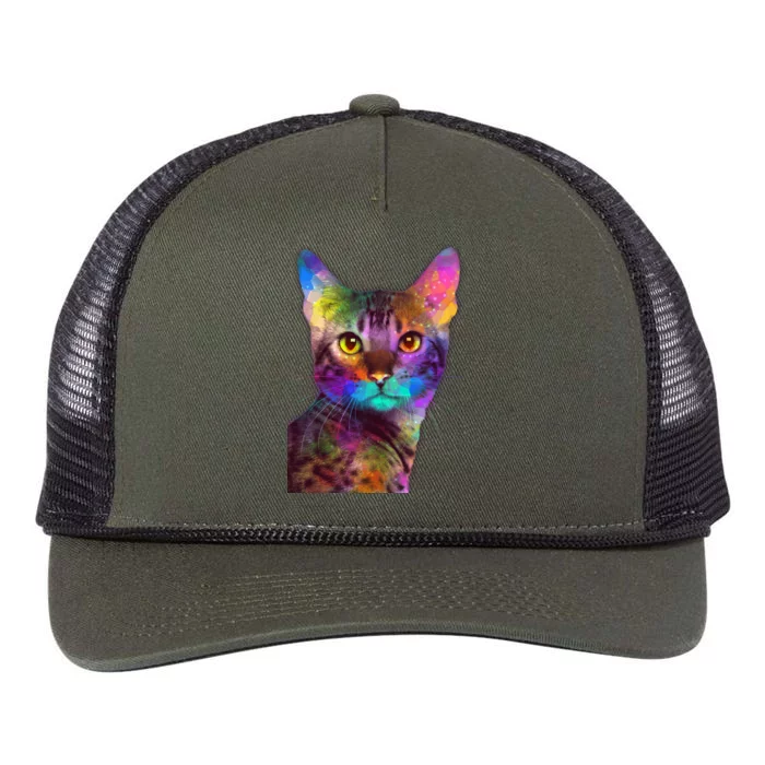 Trippy Colorful Cat Retro Rope Trucker Hat Cap