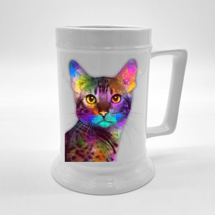 Trippy Colorful Cat Front & Back Beer Stein