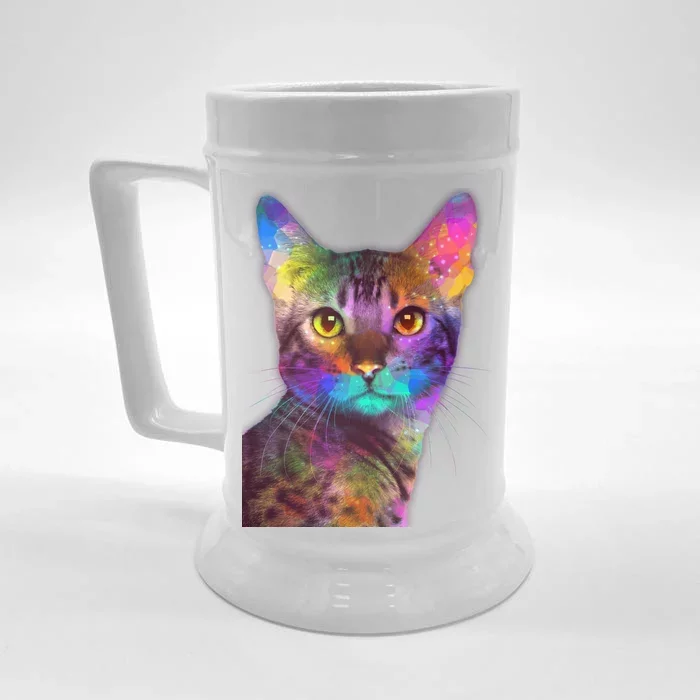 Trippy Colorful Cat Front & Back Beer Stein