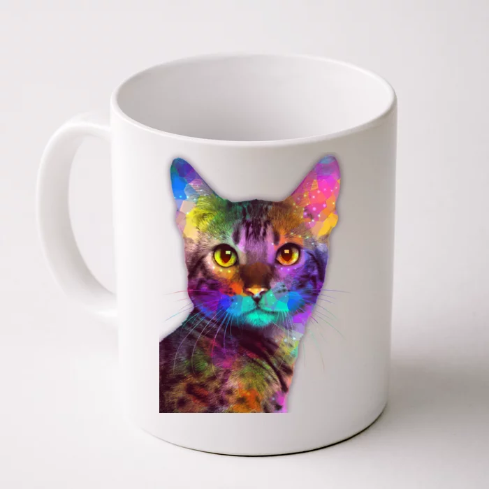 Trippy Colorful Cat Front & Back Coffee Mug