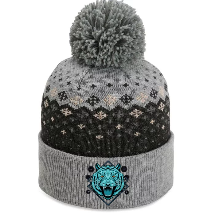 Trippy Cyan Tiger Graphic The Baniff Cuffed Pom Beanie