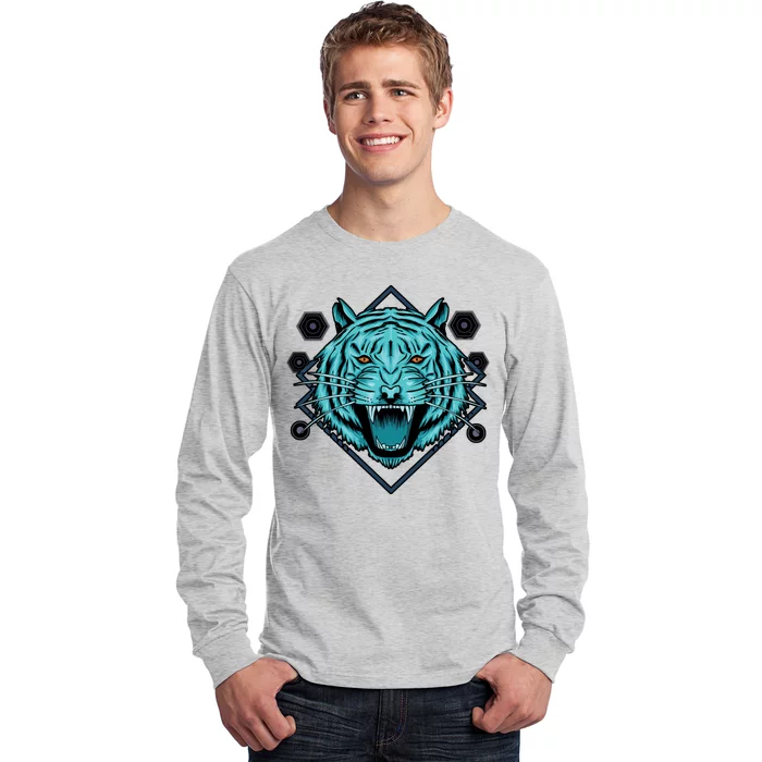 Trippy Cyan Tiger Graphic Long Sleeve Shirt