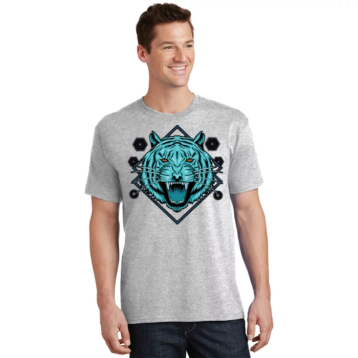 Trippy Cyan Tiger Graphic T-Shirt