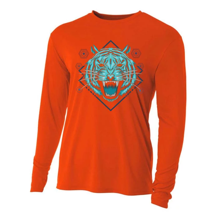 Trippy Cyan Tiger Graphic Cooling Performance Long Sleeve Crew