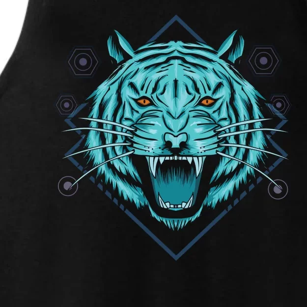 Trippy Cyan Tiger Graphic Ladies Tri-Blend Wicking Tank