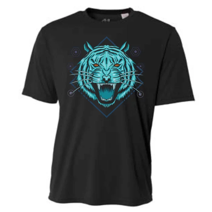 Trippy Cyan Tiger Graphic Cooling Performance Crew T-Shirt