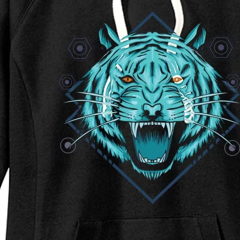 Trippy Cyan Tiger Graphic Women's Fleece Hoodie