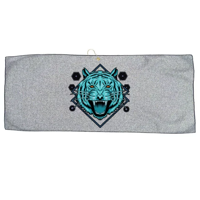 Trippy Cyan Tiger Graphic Large Microfiber Waffle Golf Towel