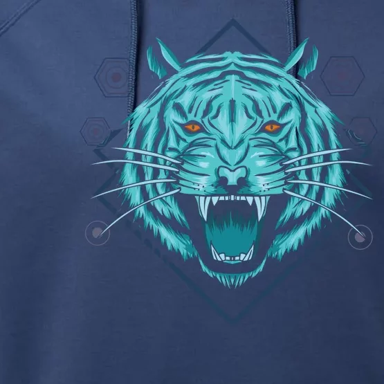 Trippy Cyan Tiger Graphic Performance Fleece Hoodie