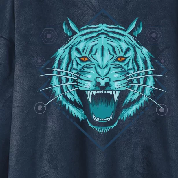 Trippy Cyan Tiger Graphic Hooded Wearable Blanket