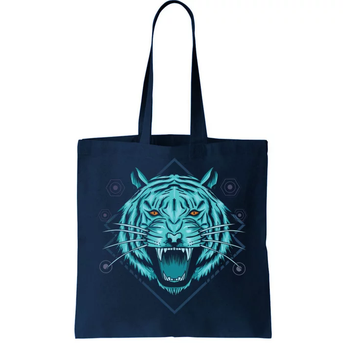 Trippy Cyan Tiger Graphic Tote Bag