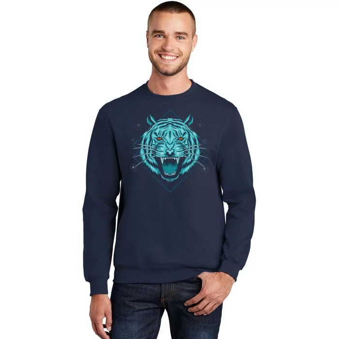 Trippy Cyan Tiger Graphic Tall Sweatshirt