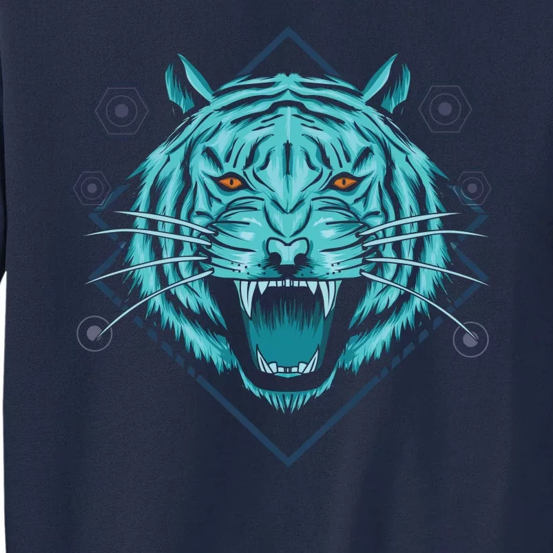 Trippy Cyan Tiger Graphic Tall Sweatshirt