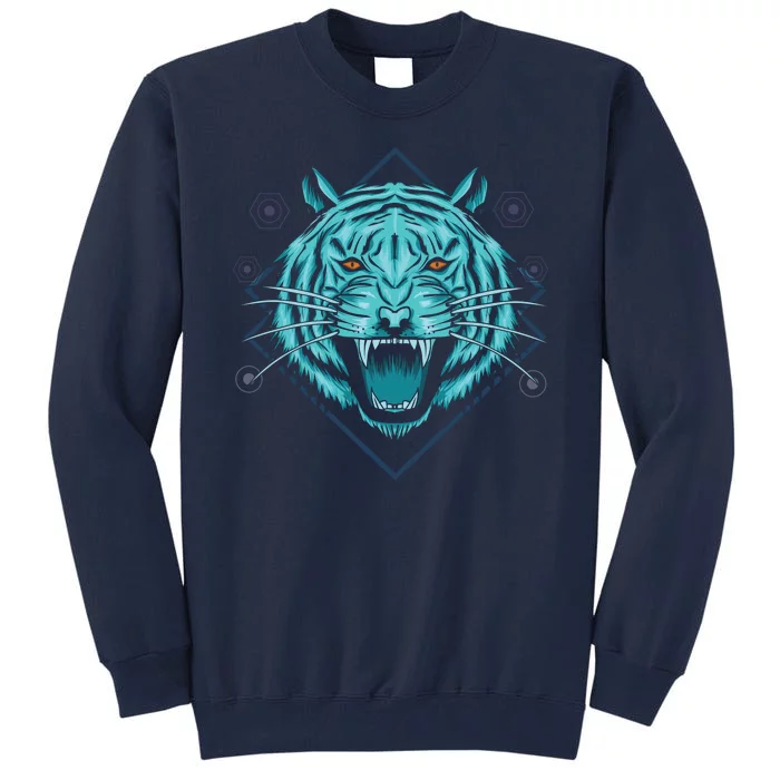 Trippy Cyan Tiger Graphic Tall Sweatshirt