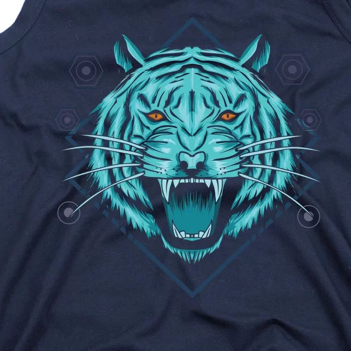 Trippy Cyan Tiger Graphic Tank Top