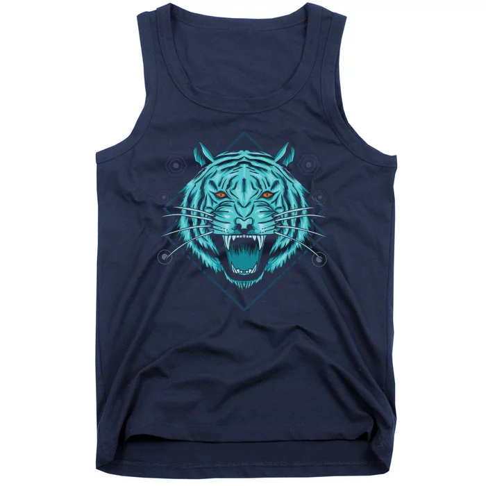 Trippy Cyan Tiger Graphic Tank Top