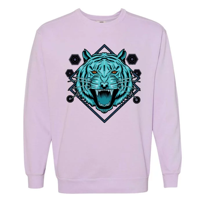 Trippy Cyan Tiger Graphic Garment-Dyed Sweatshirt