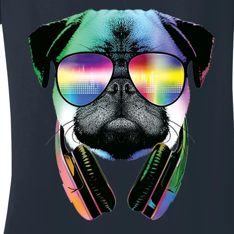 Trippy DJ Pug Women's V-Neck T-Shirt