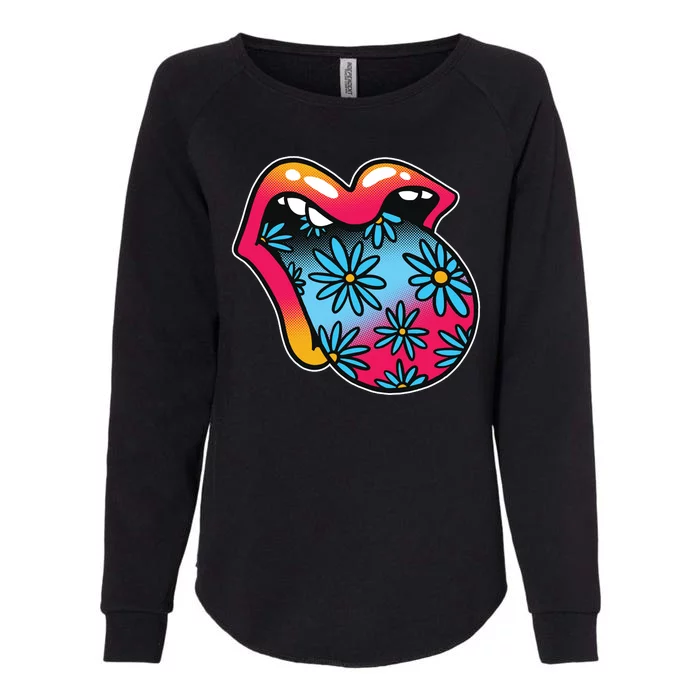 Trippy Floral Mouth Womens California Wash Sweatshirt