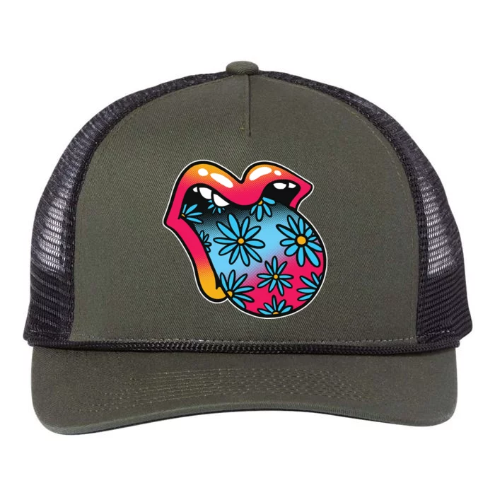 Trippy Floral Mouth Retro Rope Trucker Hat Cap