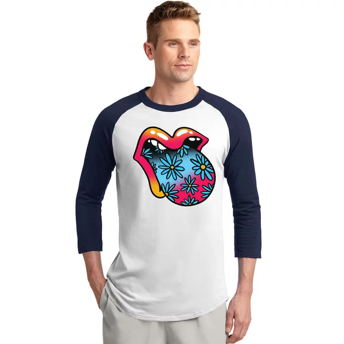 Trippy Floral Mouth Baseball Sleeve Shirt