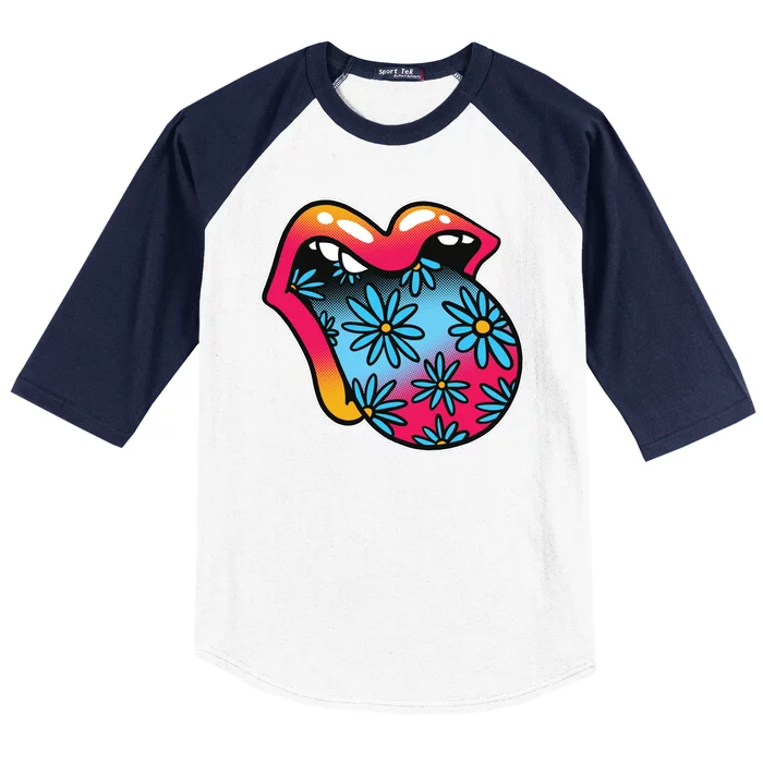 Trippy Floral Mouth Baseball Sleeve Shirt