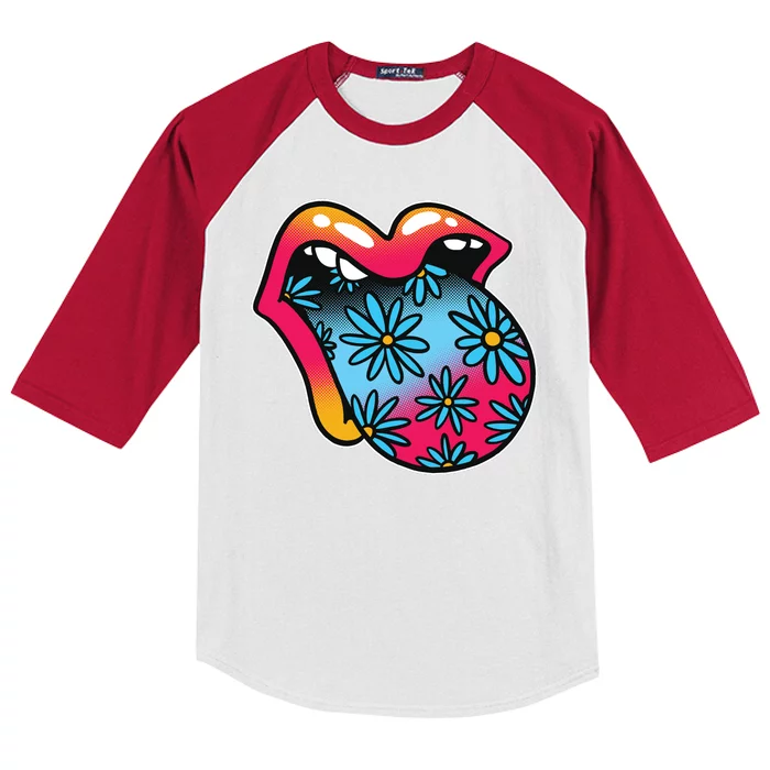 Trippy Floral Mouth Kids Colorblock Raglan Jersey