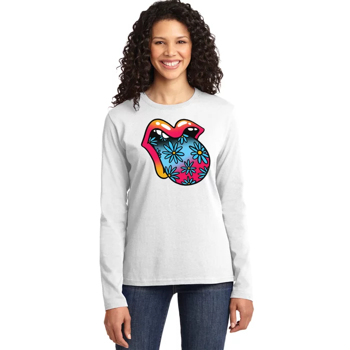 Trippy Floral Mouth Ladies Long Sleeve Shirt