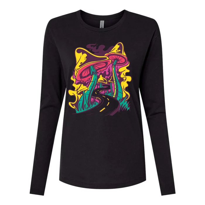 Trippy Mushroom Road Womens Cotton Relaxed Long Sleeve T-Shirt