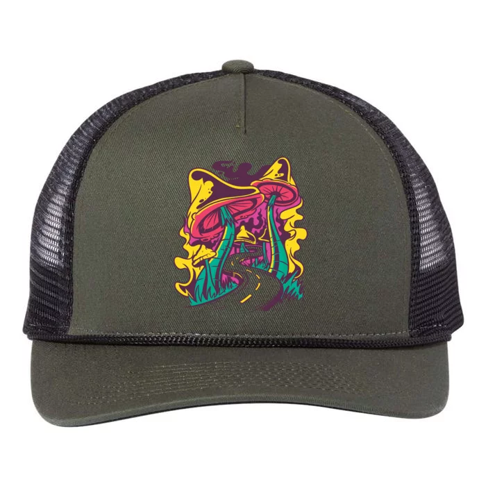 Trippy Mushroom Road Retro Rope Trucker Hat Cap