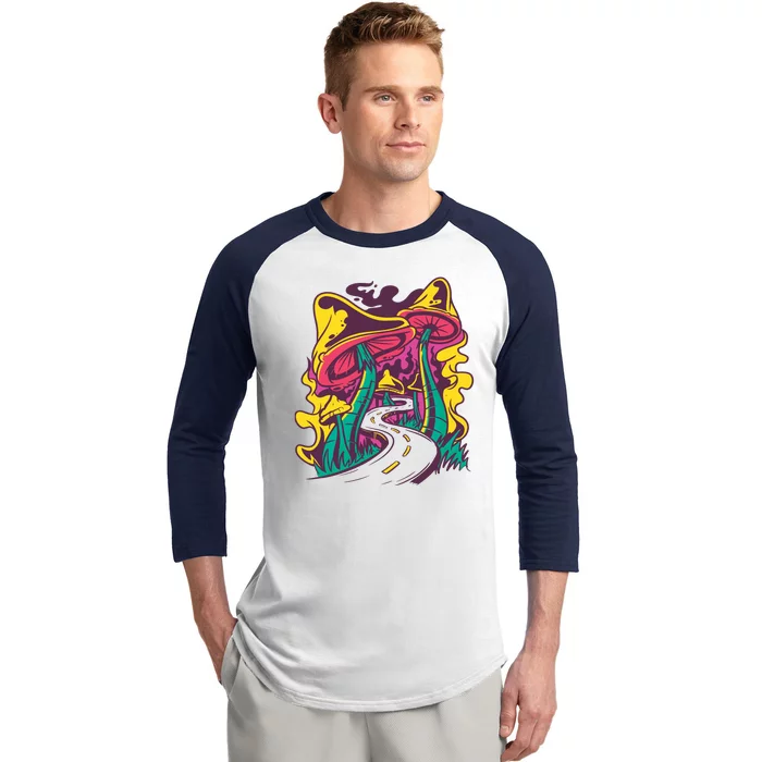 Trippy Mushroom Road Baseball Sleeve Shirt